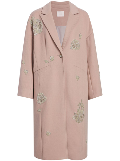 Shop Cinq À Sept Gravis Rose-embellished Coat In Pink