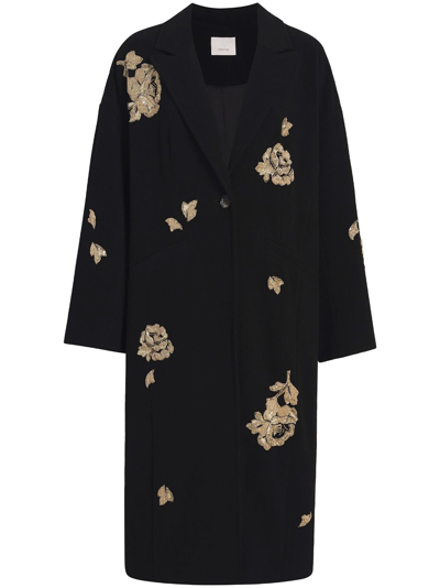 Shop Cinq À Sept Gravis Rose-embellished Coat In Black