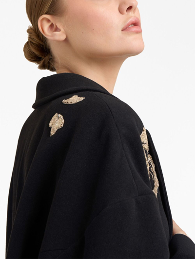 Shop Cinq À Sept Gravis Rose-embellished Coat In Black