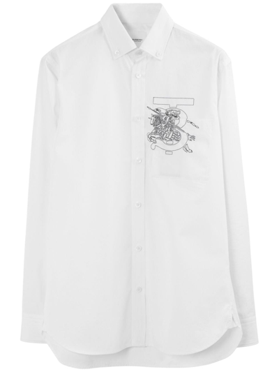 Shop Burberry Tb Monogram Cotton Shirt In Weiss