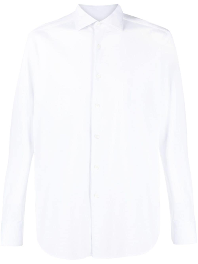 Zegna Micro Striped Trecapi Tailored Fit Long Sleeve Shirt In White