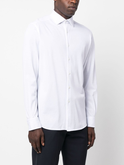 Zegna Micro Striped Trecapi Tailored Fit Long Sleeve Shirt In White