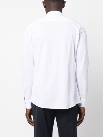 Zegna Micro Striped Trecapi Tailored Fit Long Sleeve Shirt In White