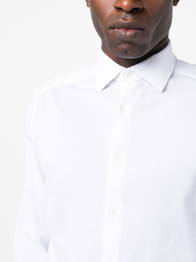 Zegna Micro Striped Trecapi Tailored Fit Long Sleeve Shirt In White