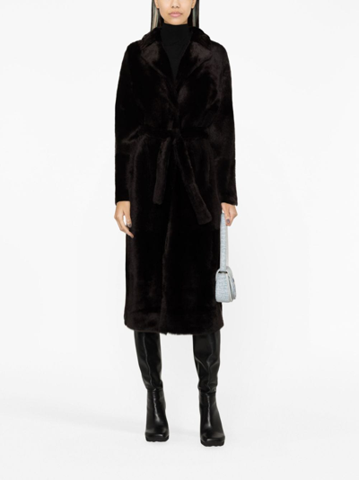 Shop Yves Salomon Belted Reversible Leather Coat In Brown