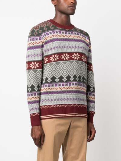 Shop Ballantyne Patterned Intarsia-knit Wool Jumper In Rot