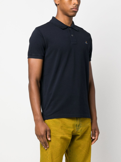 Shop Vivienne Westwood Orb-embroidered Organic Cotton Polo Shirt In Blue