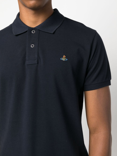 Shop Vivienne Westwood Orb-embroidered Organic Cotton Polo Shirt In Blue
