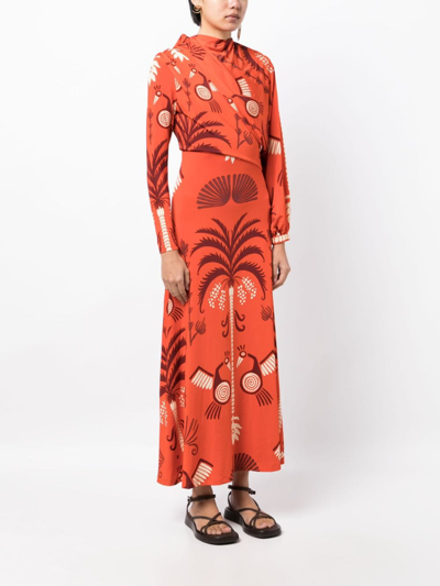 Shop Johanna Ortiz Mix-print Flared Midi Dress In Red