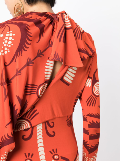 Shop Johanna Ortiz Mix-print Flared Midi Dress In Red