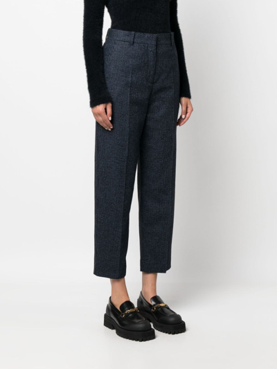 Shop Kenzo Micro-houndstooth Straight-leg Trousers In Blue