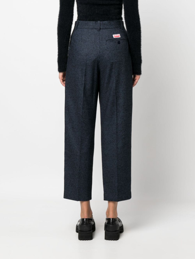 Shop Kenzo Micro-houndstooth Straight-leg Trousers In Blue