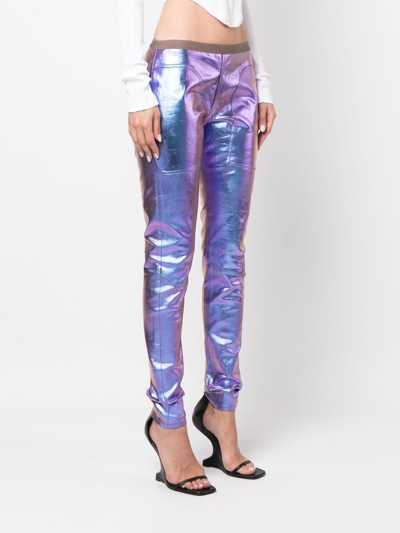 Shop Rick Owens Iridescent-effect Skinny Trousers In Purple