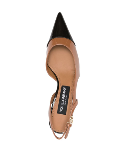Dolce & Gabbana 60 Mm Heel Lollo Last Sling Back In Patent Leather Enriched With Toe In Contrast In Brown