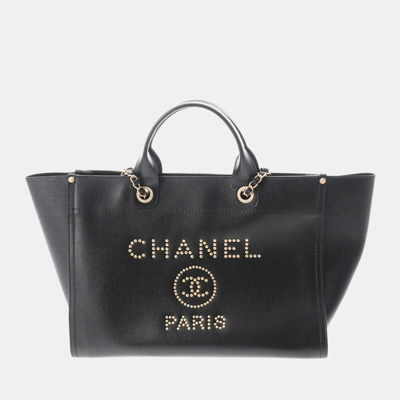 Pre-owned Chanel Black Medium Studded Deauville Shopping Bag