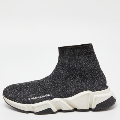 Pre owned Balenciaga Shimmery Black Knit Fabric Speed Trainer
