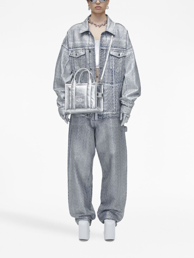 Marc Jacobs Logo-patch Leather Tote Bag In Silver
