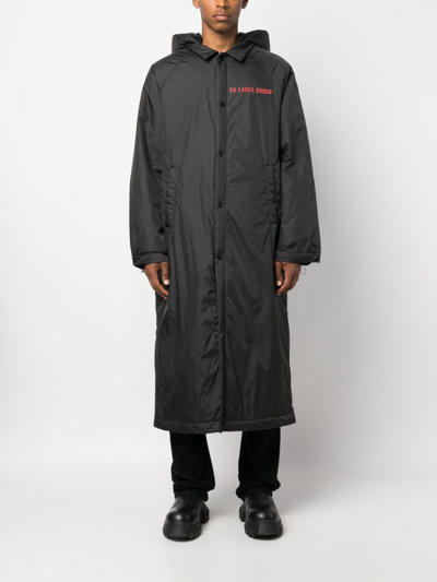 44 Label Group Logo-print Long Hooded Jacket In Black