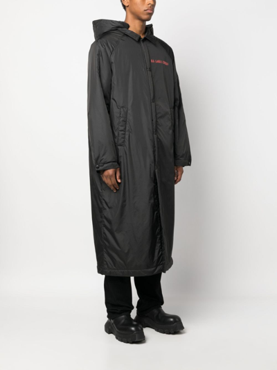 44 Label Group Logo-print Long Hooded Jacket In Black