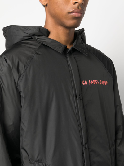 44 Label Group Logo-print Long Hooded Jacket In Black