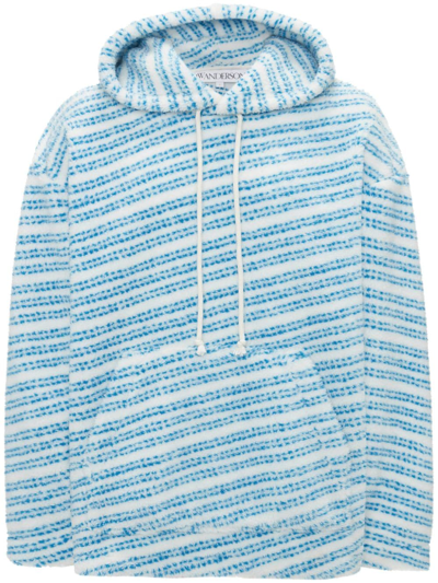 Jw Anderson Oversized Striped Fleece Hoodie In Blue