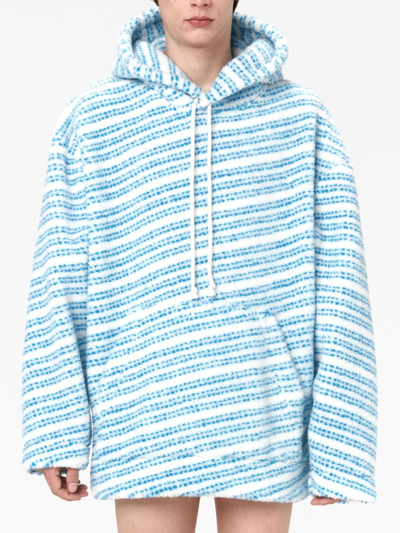 Jw Anderson Oversized Striped Fleece Hoodie In Blue