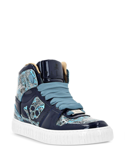 Shop Philipp Plein Paisley High-top Sneakers In Blue