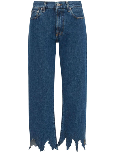 Shop Jw Anderson Logo-patch Laser-cut Detail Straight-leg Jeans In Blue