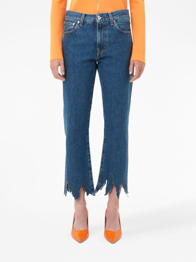 Shop Jw Anderson Logo-patch Laser-cut Detail Straight-leg Jeans In Blue