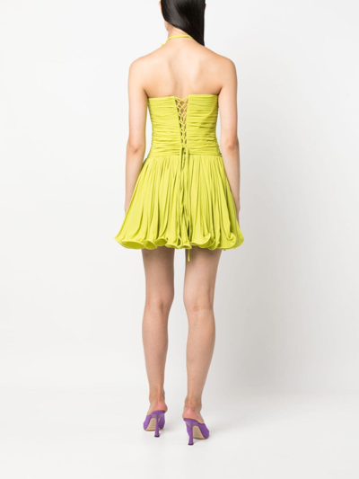 Shop Ana Radu Ruched Strapless Minidress In Green