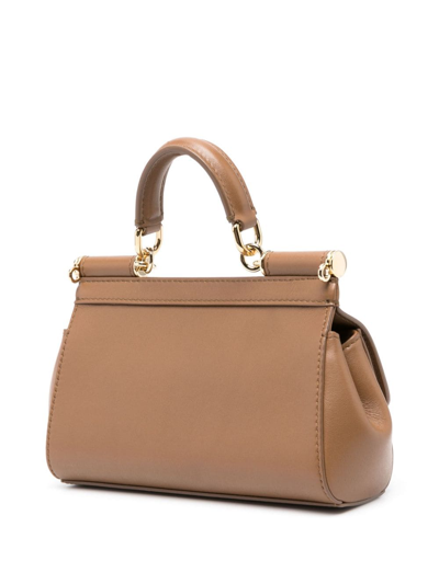 Shop Dolce & Gabbana Sicily Leather Tote Bag In Brown