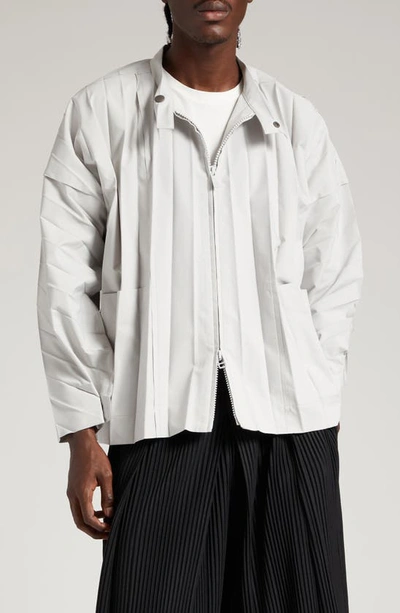 Shop Issey Miyake Homme Plissé  Edge Pleated Jacket In 11-lt.gray