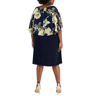 Shop Connected Apparel Plus Womens Cape Overlay Calf Midi Dress In Yellow