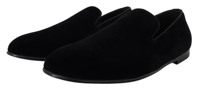 Shop Dolce & Gabbana Velvet Slipper Loafers Slipon Men's Shoes In Black