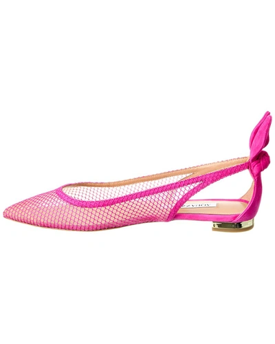 Shop Aquazzura Bow Tie Mesh & Suede Ballet Flat In Pink
