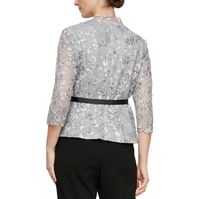 Shop Alex Evenings Petites Womens V Neck Sequined Blouse In Grey