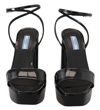 Shop Prada Patent Sandals Ankle Strap Heels Women's Leather In Black