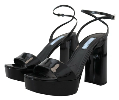 Shop Prada Patent Sandals Ankle Strap Heels Women's Leather In Black