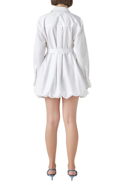 Grey Lab Tie Belt Long Sleeve Bubble Hem Shirtdress In White