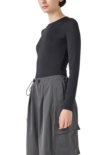 Grey Lab Long Sleeve Bodysuit In Black In Black