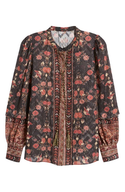 Kobi Halperin Laurena Floral-print Burnout Pintuck Blouse In Black Multi