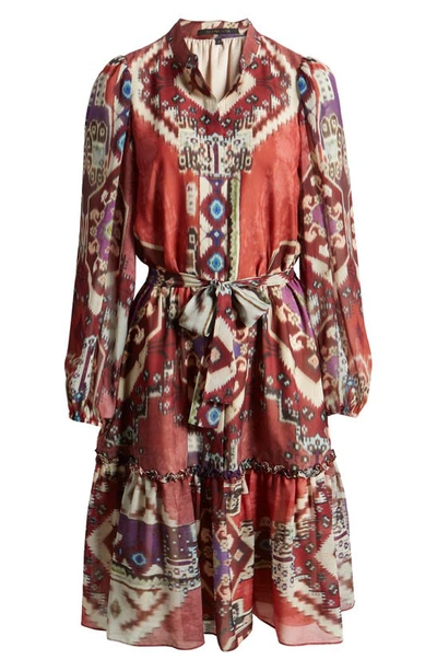 Shop Kobi Halperin Candace Portofino Print Long Sleeve Dress In Beet Multi