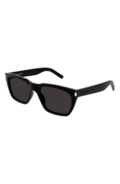 Shop Saint Laurent 56mm Rectangular Sunglasses In Black