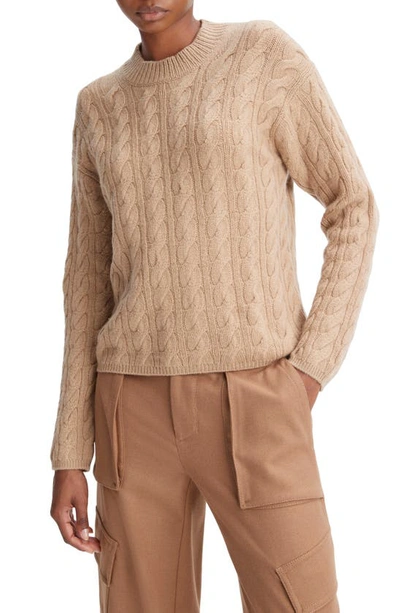 Shop Vince Cable Wool & Cashmere Blend Crewneck Sweater In Cashew