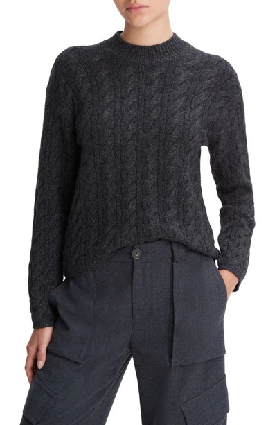Shop Vince Cable Wool & Cashmere Blend Crewneck Sweater In Heather Charcoal