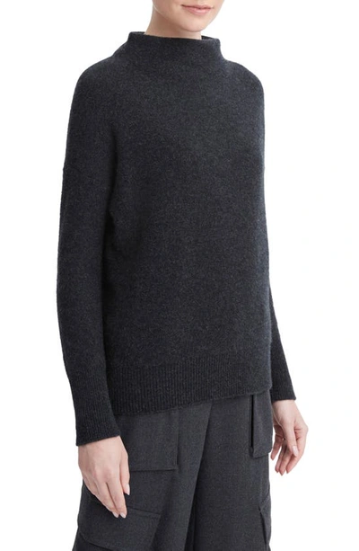 Shop Vince Boiled Cashmere Funnel Neck Pullover In Heather Charcoal