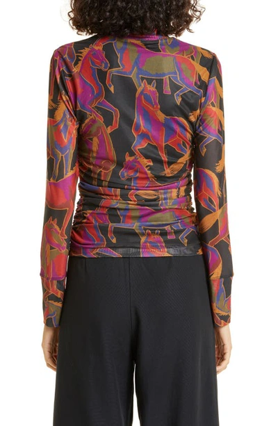 Farm Rio Wild Horses Mock Neck Mesh Top In Black | ModeSens