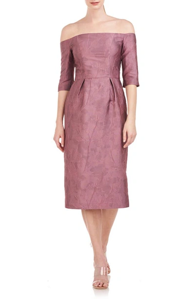 Shop Kay Unger Brinley Embroidered Off The Shoulder Midi Dress In Primrose