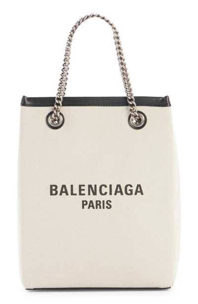 Shop Balenciaga Mini Duty Free Canvas Tote In Naturel