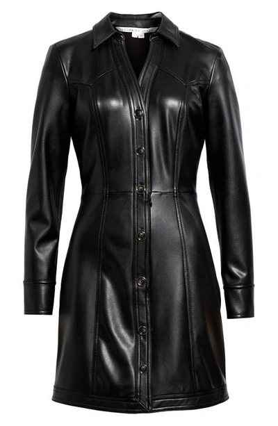 Shop Veronica Beard Garret Long Sleeve Faux Leather Coat Dress In Black